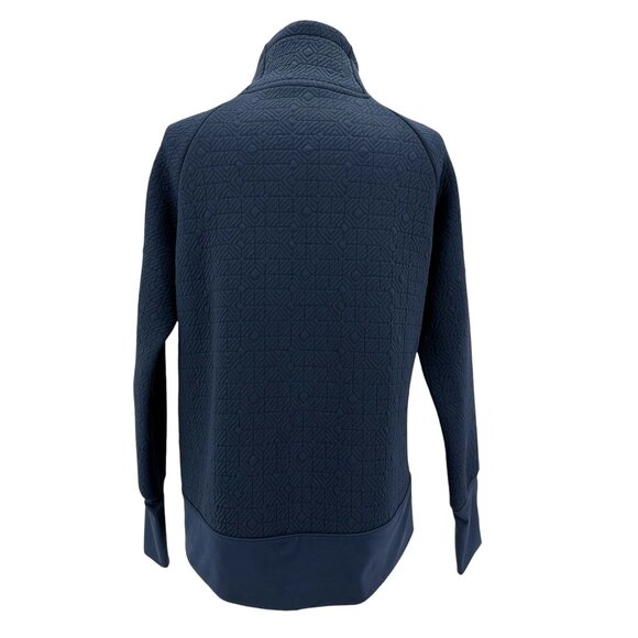 Athleta Jacquard Elevation Quilted Pullover Navy Blue Sweatshirt Womens Medium - Picture 5 of 9
